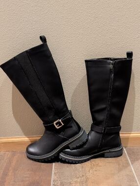 Black Knee-High Lug Sole Boots